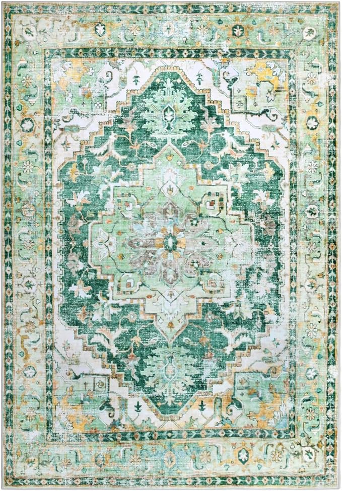 8x10 Boho Area Rug, Machine Washable Area Rugs 8x10 for Living Room (Green)