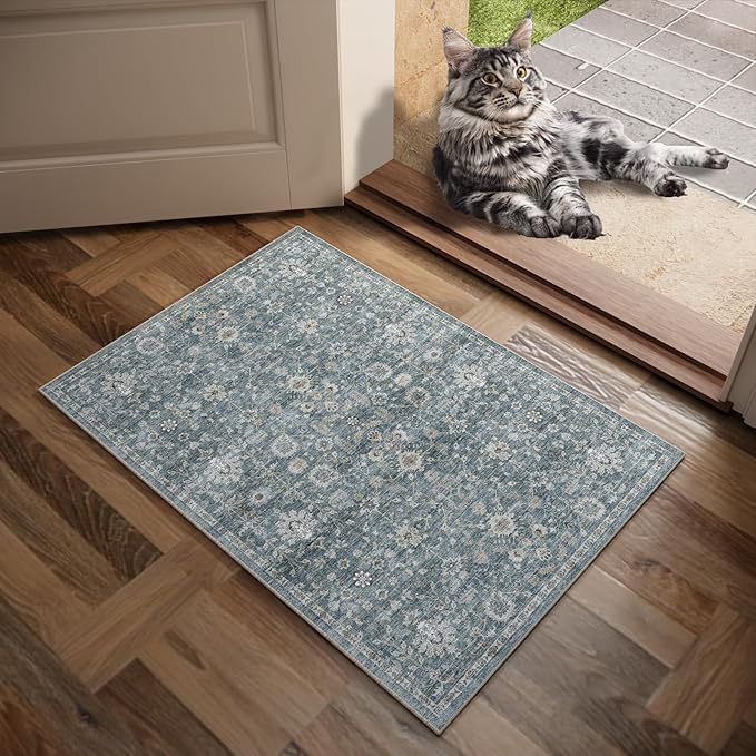 Washable 2'x3' Non Slip Rug Vintage Soft Low Pile Lightweight Boho Area Rugs for High-Traffic Areas (Entryway, Kitchen, Hallway), Farmhouse Decor