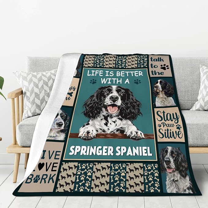Springer Spaniel Blanket Dog Throw Blanket Fleece Flannel Plush Bedding Springer Spaniel Gifts Stuff for Women Men Boys Girls Adults for Couch Sofa Bed Home Decor 50"X40"