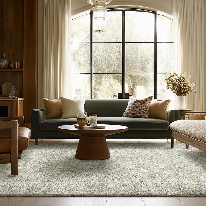 6x9 Washable Rug Vintage Fade Resistant Boho Distressed Non-Slip Indoor Large Carpet Low Pile Lightweight & High-Traffic Safe for Bedroom, Dorm, Playroom - Farmhouse Decor