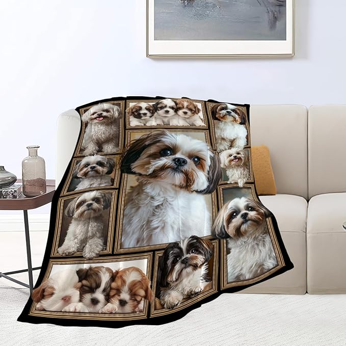 Shih Tzu Gifts Blanket, Shih Tzu Throw Blankets, Dog Gift for Women Men Boys Girls Lover Adult Cozy Fleece Flannel Bedding Stuff Animal Plush for Couch Sofa Bed Decor 50"X40"