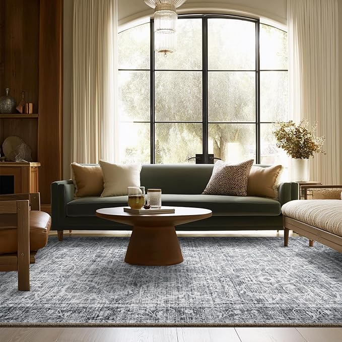 6x9 Washable Rug Vintage Fade Resistant Boho Distressed Non-Slip Indoor Large Carpet Low Pile Lightweight & High-Traffic Safe for Bedroom, Dorm, Playroom - Farmhouse Decor