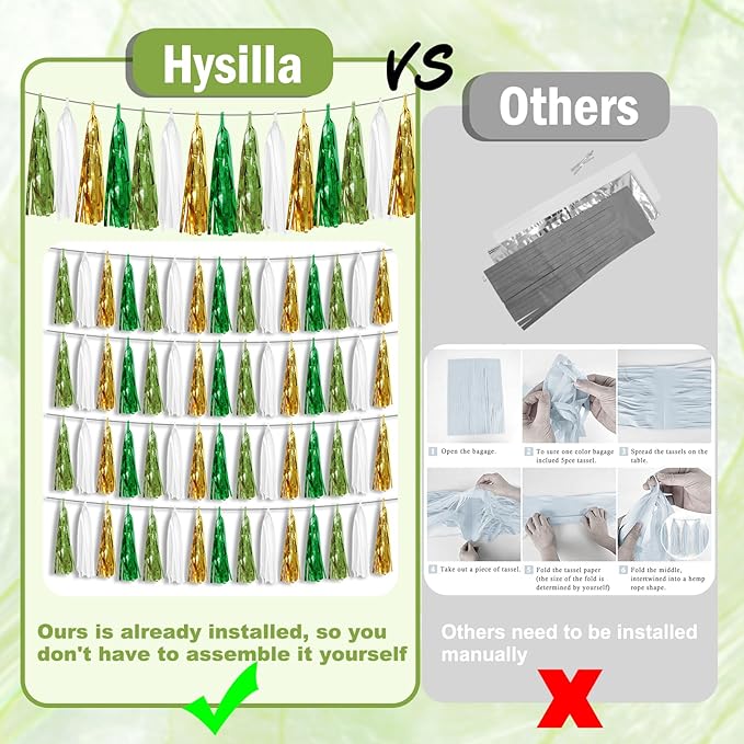 6P Sage-Green Beige-Mint Gold Foil Fringe Metallic Tassel Garland Banner, Tassels Banner Streamers for Parade Floats, Bachelorette, Wedding, Birthday, Christmas, Bridal/Baby Shower Party Decorations