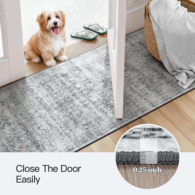 Lofus 2X 6 Runner Rug for Hallways,Grey Washable Runner Rugs with Non Slip Rubber Backing, Low Pile Soft Carpet Runner for Kitchen Bathroom Bedroom Laundry