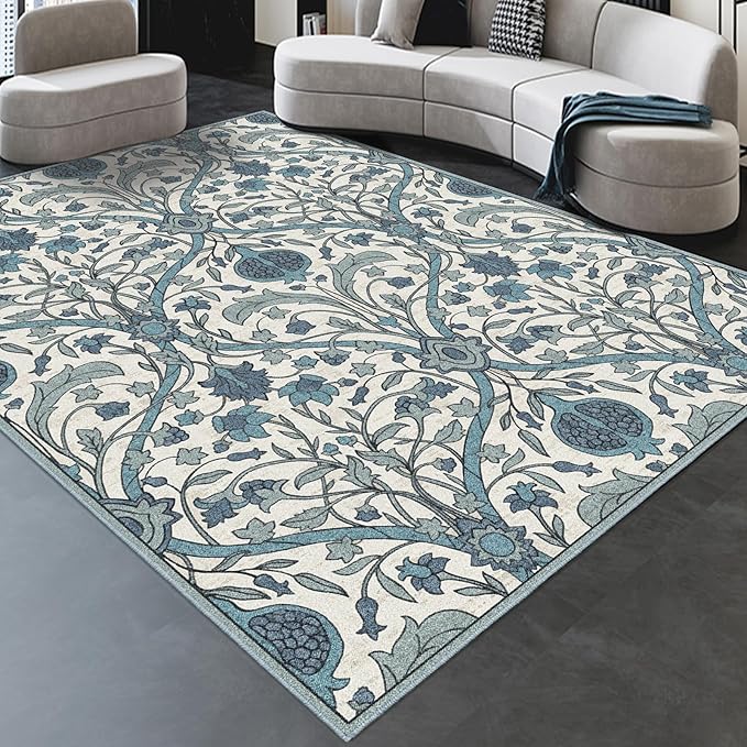 Washable Area Rug 8x10, Large Soft Rugs Vintage Rug for Living Room, Bedroom Rug, Farmhouse, Dining Room, Kids Playroom, Cream Gray Multi