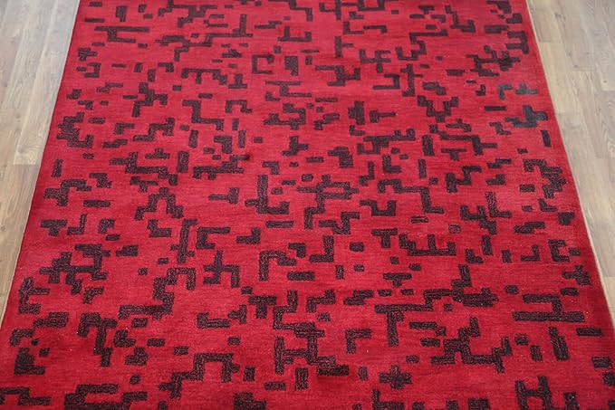 Rug Source Modern Collection, 5x8 Modern Area Rug, Hand Tufted Red Modern Rug, Oriental 100% Wool Carpet for Foyer, Entryway and Hallway