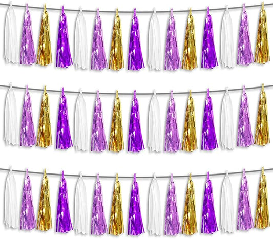 3P Purple-Gold Party Decoration Tassel Garland, Tassels Banner Streamers for Parade Floats, Bachelorette, Wedding, Birthday, Halloween, Christmas, Bridal/Baby Shower Party Decorations