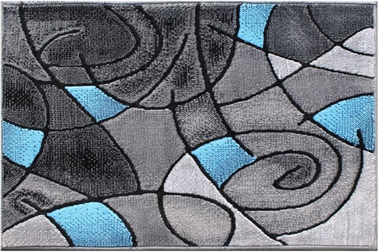 Masada Rugs, Modern Contemporary Area Rug Mat, Blue Grey Black (2 Feet X 3 Feet) Mat