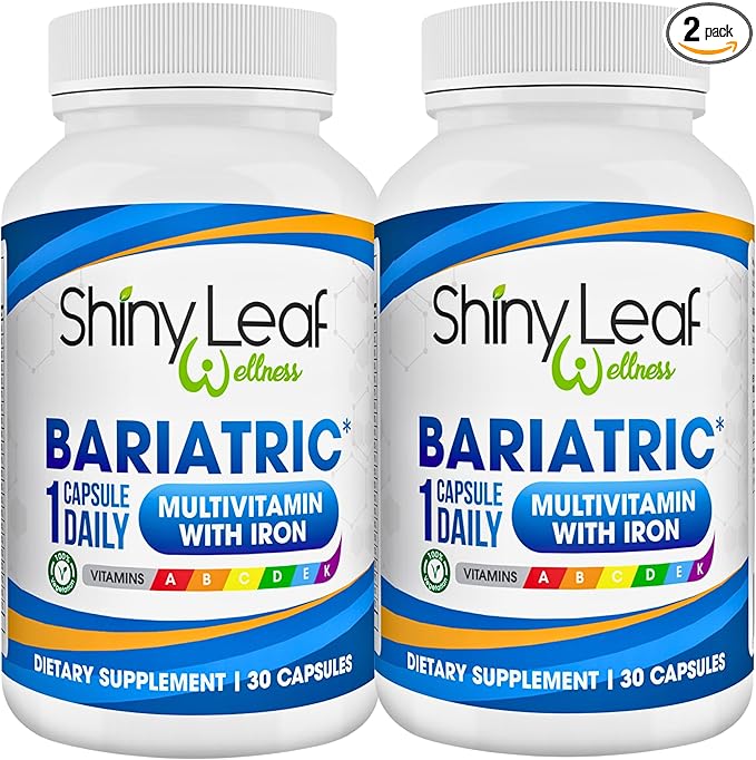 Shiny Leaf Bariatric Multivitamin with Iron - 45 mg for Gastric Bypass, Sleeve Gastrectomy, Roux-en-Y, Duodenal Switch - 22 Vitamins & Minerals, ASMBS Compliant, Vegetarian, Made in USA, GMP, 60 Ct.