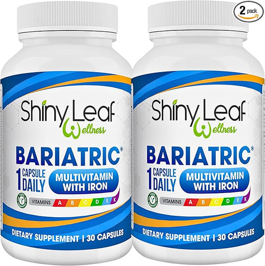 Shiny Leaf Bariatric Multivitamin with Iron - 45 mg for Gastric Bypass, Sleeve Gastrectomy, Roux-en-Y, Duodenal Switch - 22 Vitamins & Minerals, ASMBS Compliant, Vegetarian, Made in USA, GMP, 60 Ct.