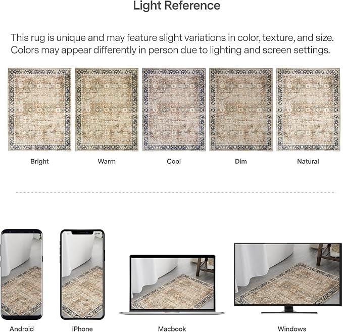 ReaLife Rugs Machine Washable Area Rug - Living Room Bedroom Bathroom Kitchen Entryway Office - Padded Crease Free Stain Resistant Premium - Boho Farmhouse Vintage- BEV- Beige Tan Brown - 2'x 3'