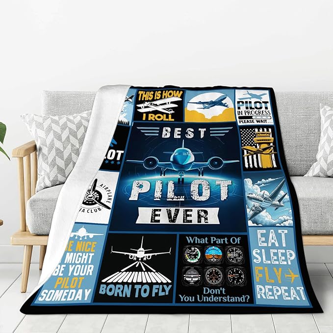 Airplane Blanket, Pilot Plane Throw Blanket, Aviation Gifts for Pilots Men Women Boys Girls Lover Adult Cozy Fleece Flannel Bedding Stuff Plush for Couch Sofa Bed Decor 60"X50"