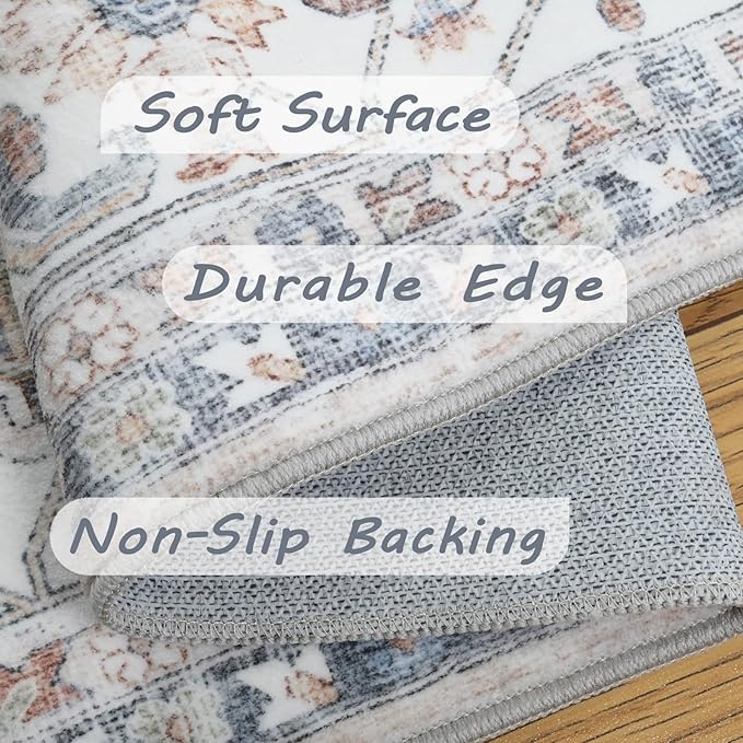 Washable Vintage Area Rug 5x7 - Soft Traditional Farmhouse Ultra-Thin Rug for Living Room, Bedroom, Dining Room and Home Office - Distressed Oriental Reto Indoor Floor Carpet Rug…