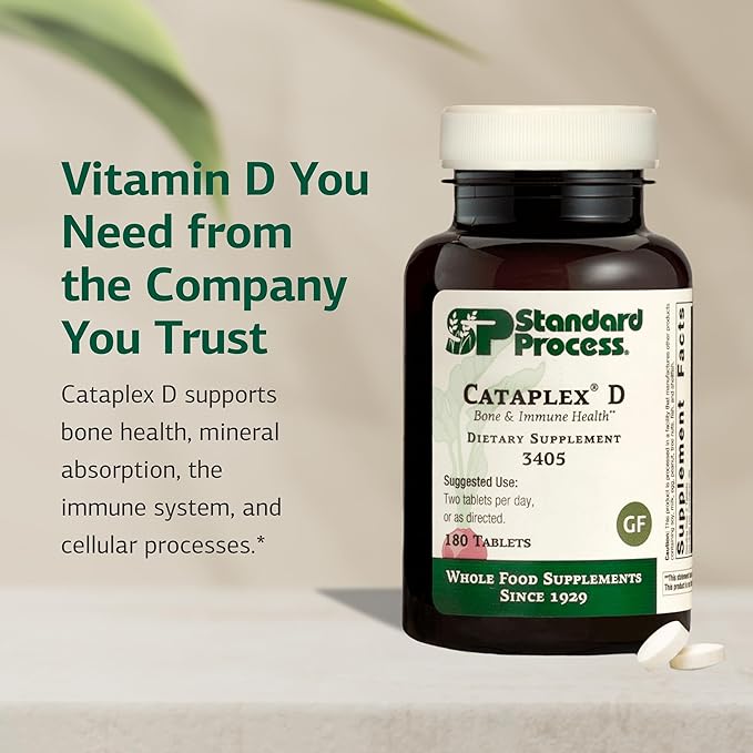 Standard Process Cataplex D - Supports Immune System, Bone Strength & Bone Health - Aids Calcium Absorption - Contains Vitamin D and Antioxidant A - Gluten-Free, Non-Dairy & Non-Soy - 180 Tablets