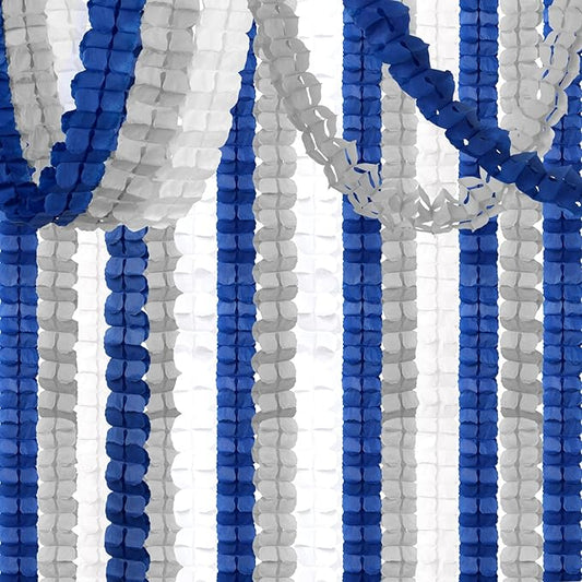 Navy-Blue White-Silver Party-Decorations Streamers Garland - 12pcs Royal Graduation 2025 4-Leaf Clover Paper Streamer Men Boy Birthday Wedding Bridal Shower Flower Banners Fathers Day Decor Ouruola