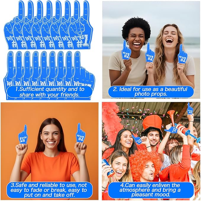 18Pcs Mini Foam Fingers for Sports-Themed Birthday, We're #1 Fan Foam Finger, Bulk Mini Foams Hand Fingers Cheerleader Gifts for Sports Events Party Supplies (Blue)