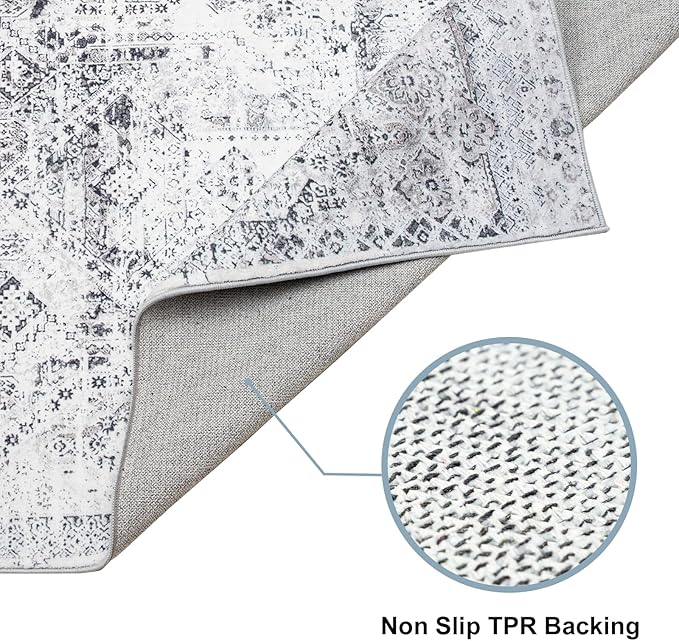 Area Rug 9×12, Large Vintage Boho Rug,Ultra-Soft Low Pile, Washable, Non Slip,Stain Resistant, Printed Carpet for Living Room Bedrooms Playroom Office Kitchen, Classic-Grey