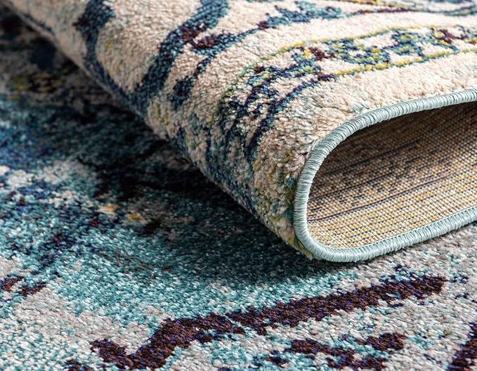 Unique Loom Medici Collection Traditional Medallion Floral Vintage Blue Round Rug (3' 3 x 3' 3)