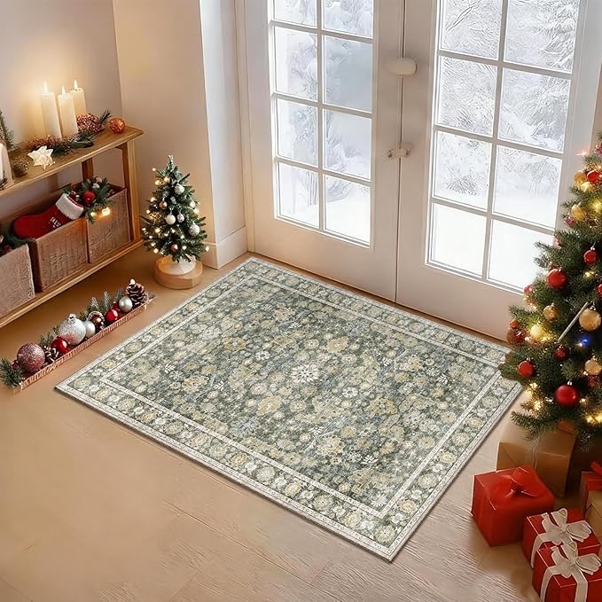 Washable 2'x3' Non Slip Rug Vintage Soft Low Pile Lightweight Boho Area Rugs for High-Traffic Areas (Entryway, Kitchen, Hallway), Farmhouse Decor