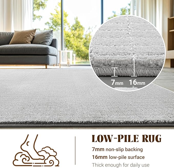 Shilucheng Wool Rug 9x12 Non-Slip, Blend 80% Wool and 20% Cotton Rugs for Living Room, Bedroom, Dinning Room, Soft Durable Cotton Backing Modern Area Rug (Gray/White)