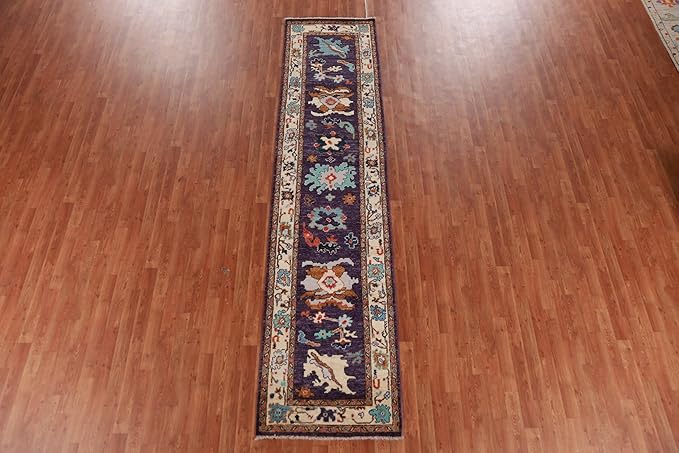 Rug Source Transitional Collection, 11 Ft Runner Oushak Runner Rug, Hand Knotted Purples Floral Rug, Oriental 100% Wool Carpet for Foyer, Entryway and Hallway