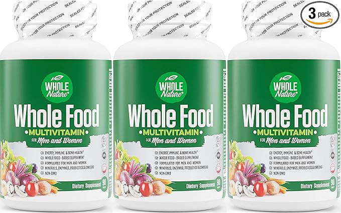 Whole Food Multivitamin for Men and Women Complete Daily Superfood Vitamins Plus Minerals Digestive Enzymes, Probiotics and Omegas. Plant Based Multi Vitamin, Non GMO (3)