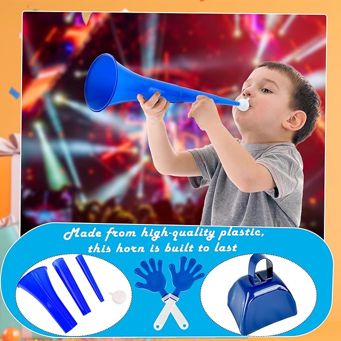40 Pcs Cheering Noisemakers Set Include 10 Pcs Collapsible Stadium Horn 10 Pcs Metal Cowbells 20 Pcs Hand Clappers for Sporting Events School Sports Party Rewards Cheers Supplies