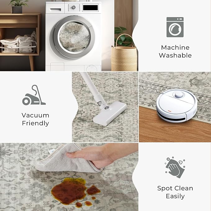 Lofus 5x7 Area Rug for Living Room, White Washable Area Rugs with Non-Slip Backing,Soft Boho Carpets for Bedroom Dining Room Home Office Indoor Nursery