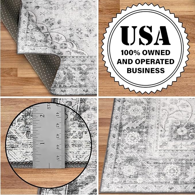ReaLife Rugs Machine Washable Area Rug Runner - Living Room Bedroom Bathroom Kitchen Entryway Office - Padded Low Pile Stain Resistant Premium - Boho Farmhouse Vintage - Joy - Gray 2'6" x 8'