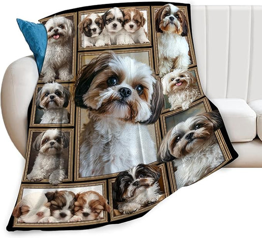 Shih Tzu Gifts Blanket, Shih Tzu Throw Blankets, Dog Gift for Women Men Boys Girls Lover Adult Cozy Fleece Flannel Bedding Stuff Animal Plush for Couch Sofa Bed Decor 60"X50"
