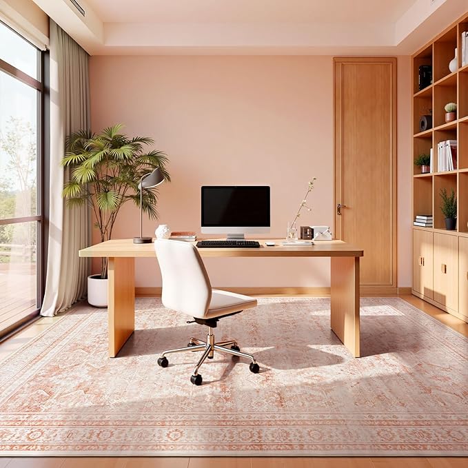 Lofus 8x10 Area Rug for Living Room,Pink Washable Area Rugs with Non-Slip Backing,Soft Boho Carpets for Bedroom Dining Room Home Office Indoor Nursery