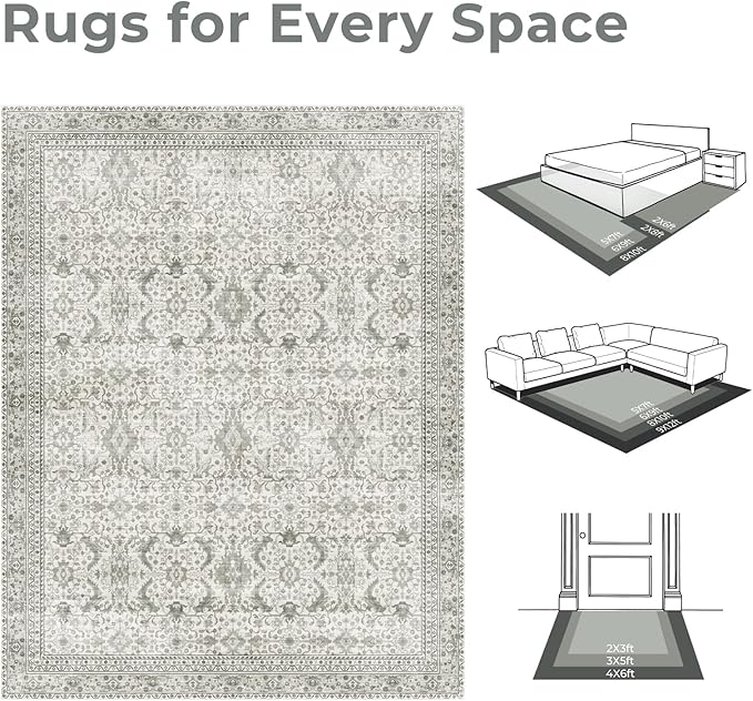 Lofus 5x7 Area Rug for Living Room, White Washable Area Rugs with Non-Slip Backing,Soft Boho Carpets for Bedroom Dining Room Home Office Indoor Nursery