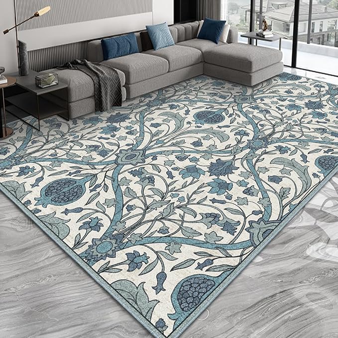 Washable Area Rug 8x10, Large Soft Rugs Vintage Rug for Living Room, Bedroom Rug, Farmhouse, Dining Room, Kids Playroom, Cream Gray Multi