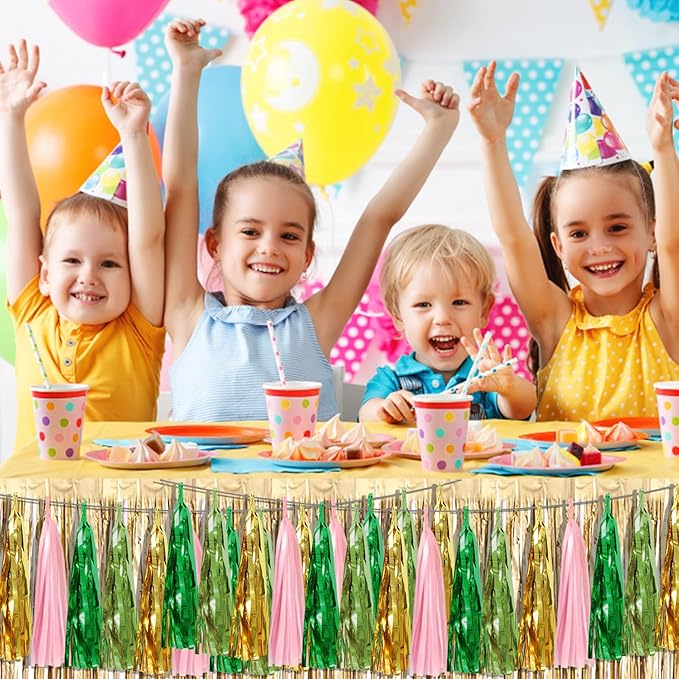 3P Sage-Green Pink-Gold Foil Fringe Metallic Tassel Garland, Tassels Banner Streamers for Parade Floats, Bachelorette, Wedding, Birthday, Halloween, Christmas, Bridal/Baby Shower Party Decorations