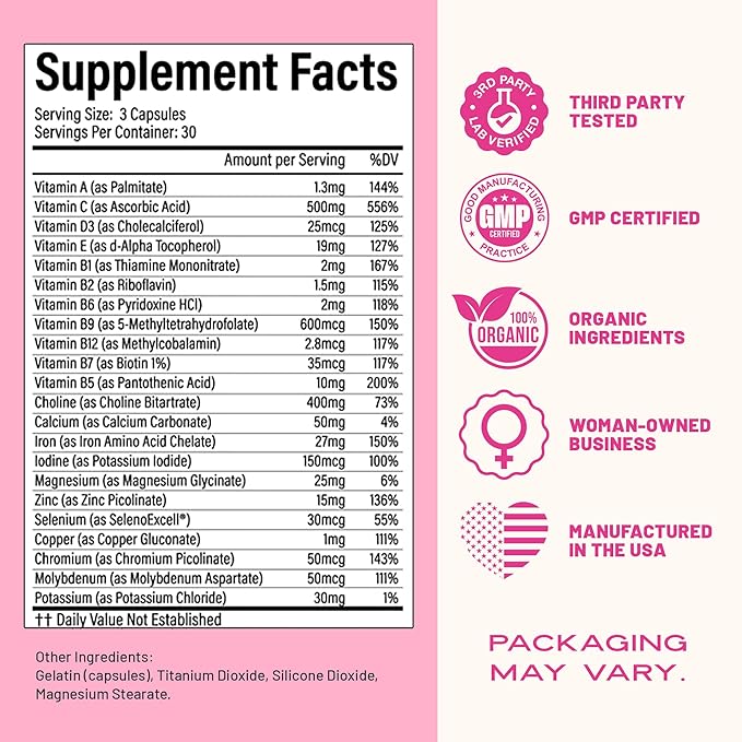 VITA-PCOS Prenatal Vitamins for Women – Multivitamins with Folic Acid, Iron, Choline & More – Essential Nutrients for Preconception, Pregnancy, and Baby’s Development – 90 Capsules, 1 Month Supply