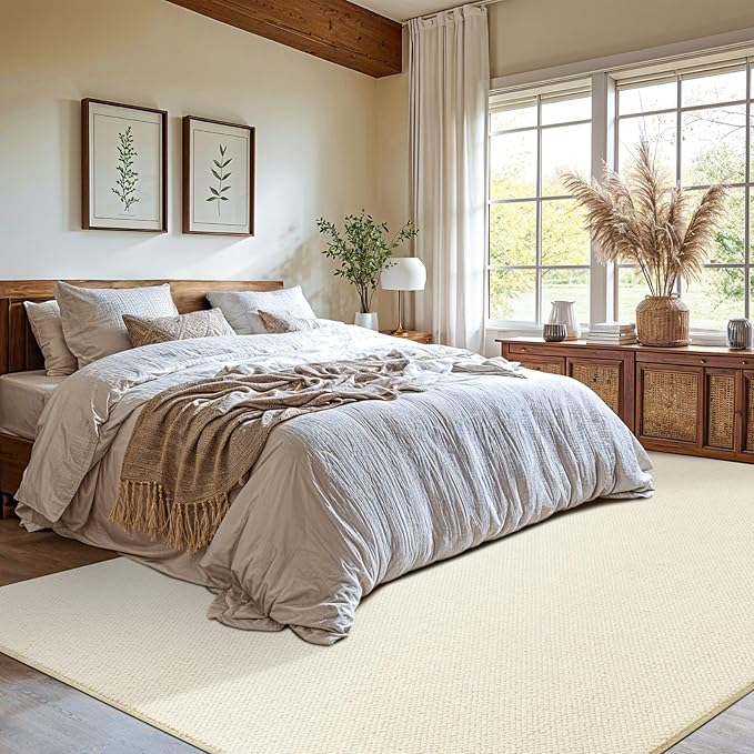 Shilucheng Wool Rug 4.7x7 Non-Slip, Blend 80% Wool and 20% Cotton Rugs for Living Room, Bedroom, Dinning Room, Soft Durable Cotton Backing Modern Area Rug (Beige)