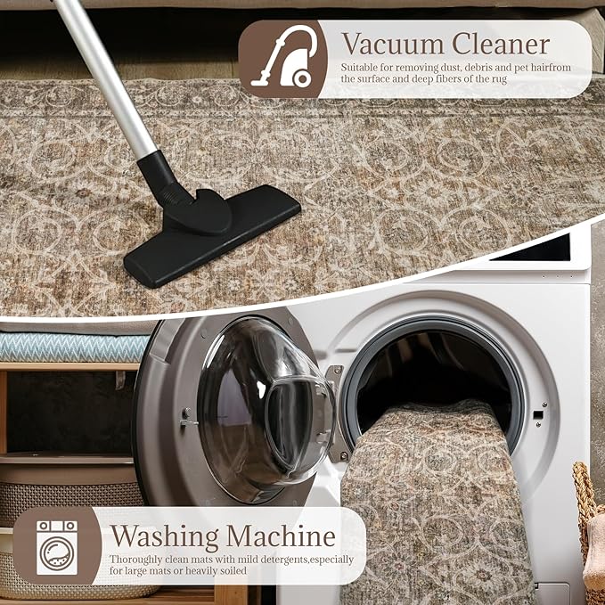 Washable 2'x3' Non Slip Rug Vintage Soft Low Pile Lightweight Boho Area Rugs for High-Traffic Areas (Entryway, Kitchen, Hallway), Farmhouse Decor