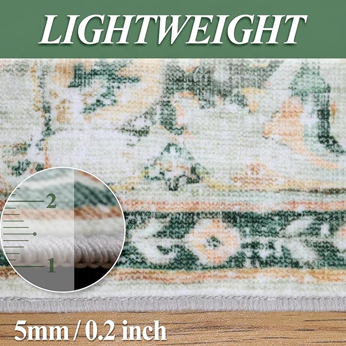 8x10 Boho Area Rug, Machine Washable Area Rugs 8x10 for Living Room (Green)