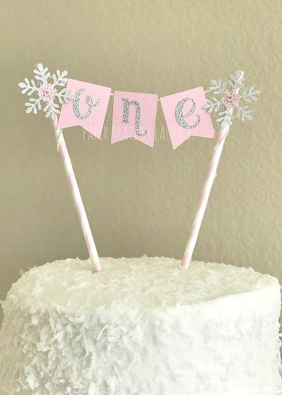 Snowflake Cake Topper. Pink and Silver Winter Wonderland Party Decoration. FREE SHIPPING!