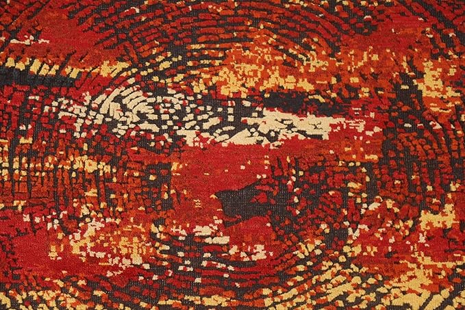 Rug Source Modern Collection, 5x7 Abstract Rug, Hand Knotted Red Abstract Rug, Oriental 100% Wool Carpet for Foyer, Entryway and Hallway