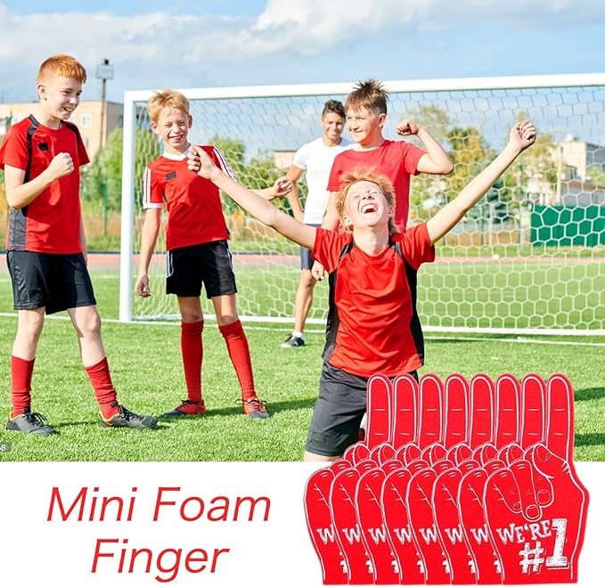18Pcs Mini Foam Fingers for Sports-Themed Birthday, We're #1 Fan Foam Finger, Bulk Mini Foams Hand Fingers Cheerleader Gifts for Sports Events Party Supplies (Red)