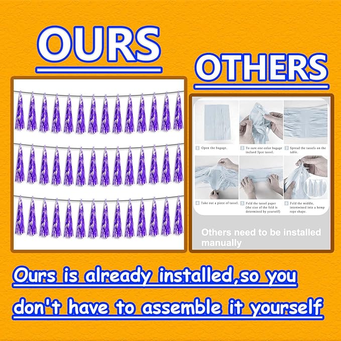 3P Metallic Fringe Tassel Banner Garland Foil Tinsel Streamer Wall Hanging Curtain Backdrop Banner for Parade Floats,Graduation Decorations, Father's Day Party Decoration(Purple)