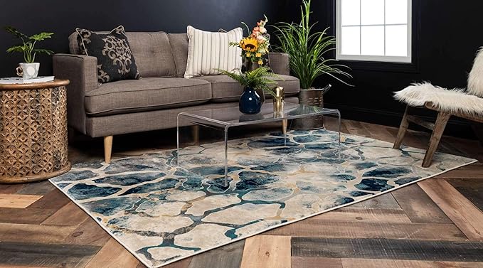 Unique Loom Mystic Collection Area Rug - Fitz Roy (9' x 12' Rectangle, Navy Blue/ Beige)