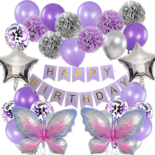 FBQ 31 Pcs Purple Happy Birthday Butterfly Balloon Kit Butterfly Theme Balloon Arch Baby Shower Party DecorationsSupplies