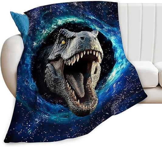 Dinosaur Blanket, Galaxy Space Throw Blankets, Dinosaurs Gifts for Boys Girls Women Men Lover Adult Cozy Fleece Flannel Bedding Stuff Animal Plush for Couch Sofa Bed Decor 80"X60"
