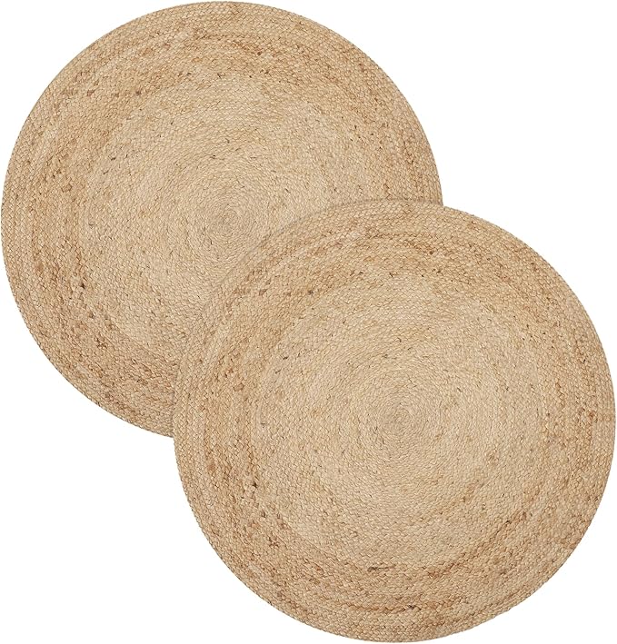 REDEARTH · Round Area Rug - 4 Feet Braided Natural Jute with Non-Skid Backing - Handwoven Boho Rug for Bedroom, Kitchen, Living Room Aesthetic Home Decor - Durable Handmade Rug, Set of 2, Set of 2