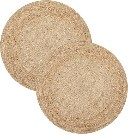 REDEARTH · Round Area Rug - 4 Feet Braided Natural Jute with Non-Skid Backing - Handwoven Boho Rug for Bedroom, Kitchen, Living Room Aesthetic Home Decor - Durable Handmade Rug, Set of 2, Set of 2