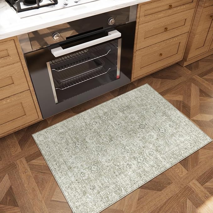 Washable 2'x3' Non Slip Rug Vintage Soft Low Pile Lightweight Boho Area Rugs for High-Traffic Areas (Entryway, Kitchen, Hallway), Farmhouse Decor