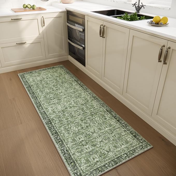 2'x6' Washable Runner Rug Utral Soft Lightweight Vintage Boho Distressed Non-Slip Backing,Low Pile Stain Resistant Farmhouse Rug for High-Traffic Hallway, Kitchen & Laundry