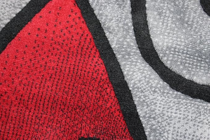 Masada Rugs, Modern Contemporary Round Area Rug, Red Grey Black. (5 Feet X 5 Feet) Round